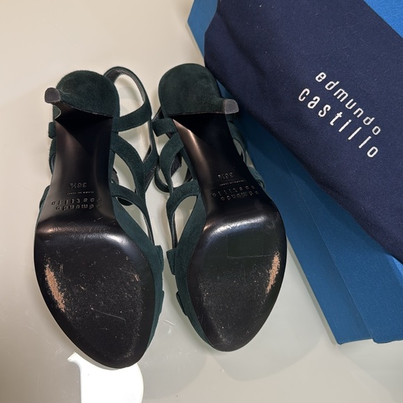 Edmundo Castillo High Heels Sandals Dark Green Suede 36.5 - Picture 5 of 6